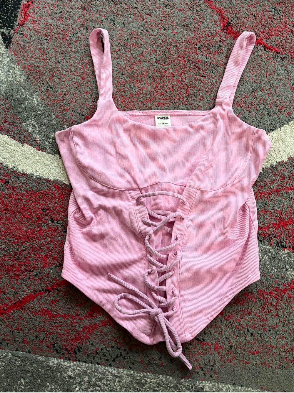 PINK Victoria's Secret Pink Ribbed Lace-Up Tank Top